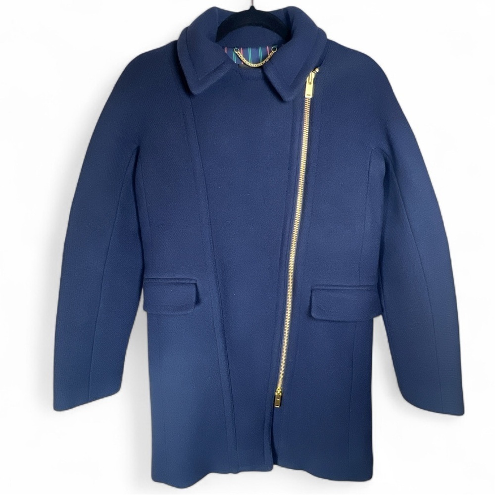 NEW J.CREW ZIPPED COAT IN STADIUM-CLOTH DARK NAVY GOLD ZIPPER MSRP$ 365 SIZE 000